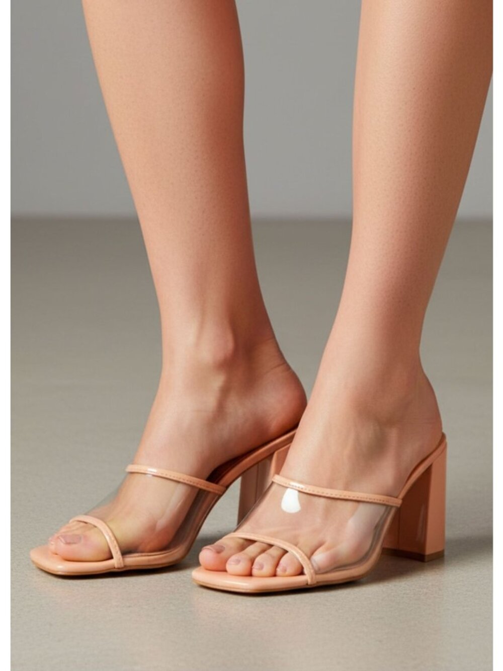 Clear Strap Open-Toe Block Heel Sandals For Women Transparent & Nude Design
